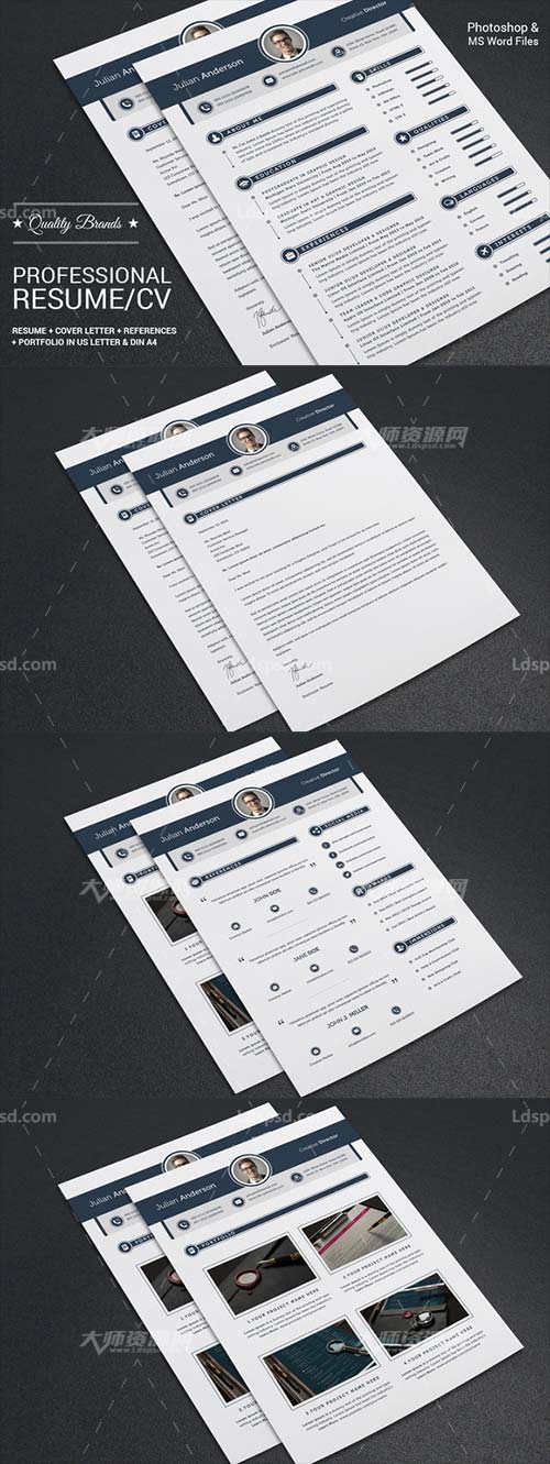 My Professional Resume CV Set,个人简历模板(INDD/DOCX/PSD)